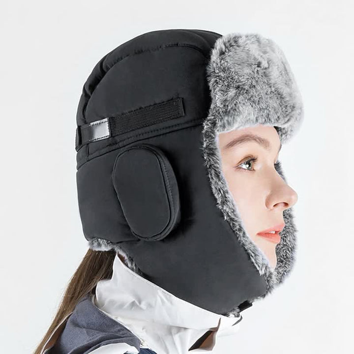 Unisex Outdooor Aviator Cap Faux Fur Trapper Hat Set