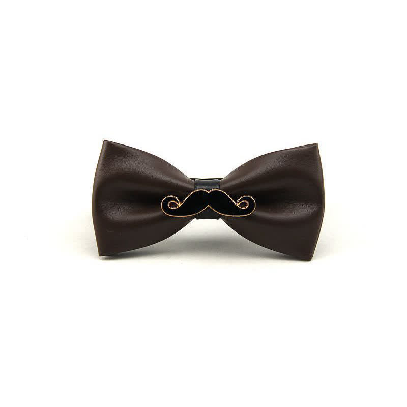 Men's Metal Mustache Leather Bow Tie