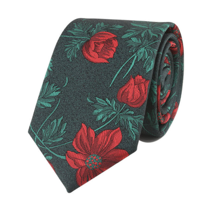 Men's Novelty Flower with Stem Necktie - Red & Green - image 2