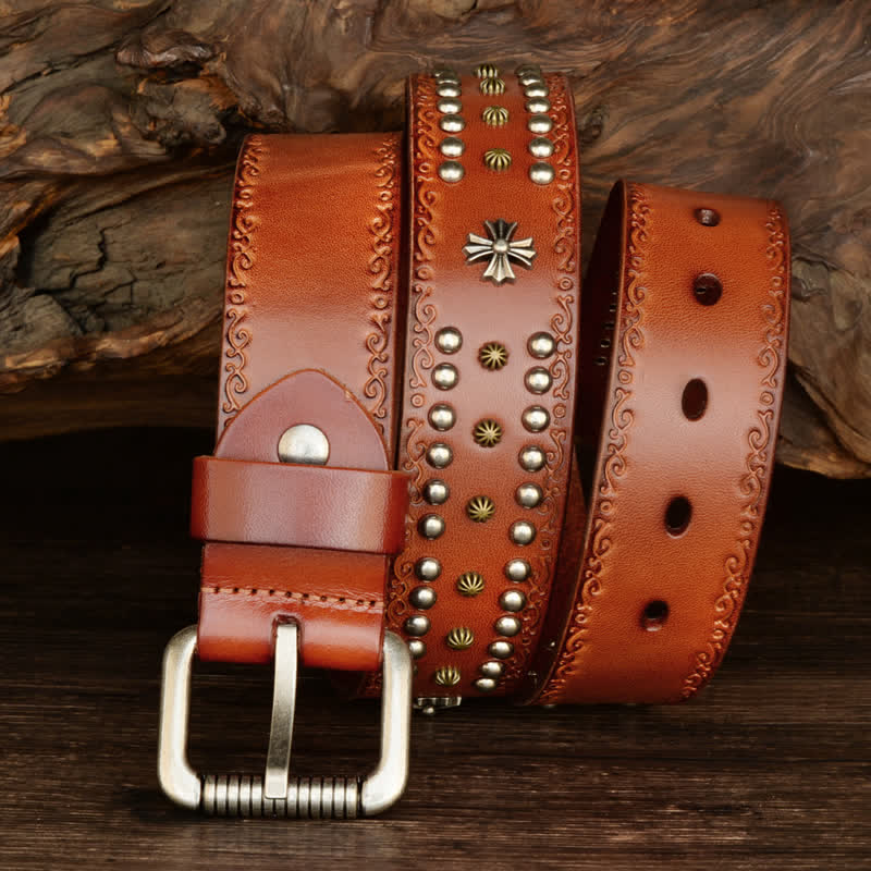 Unisex Rock Style Cross Rivet Studded Decor Belt