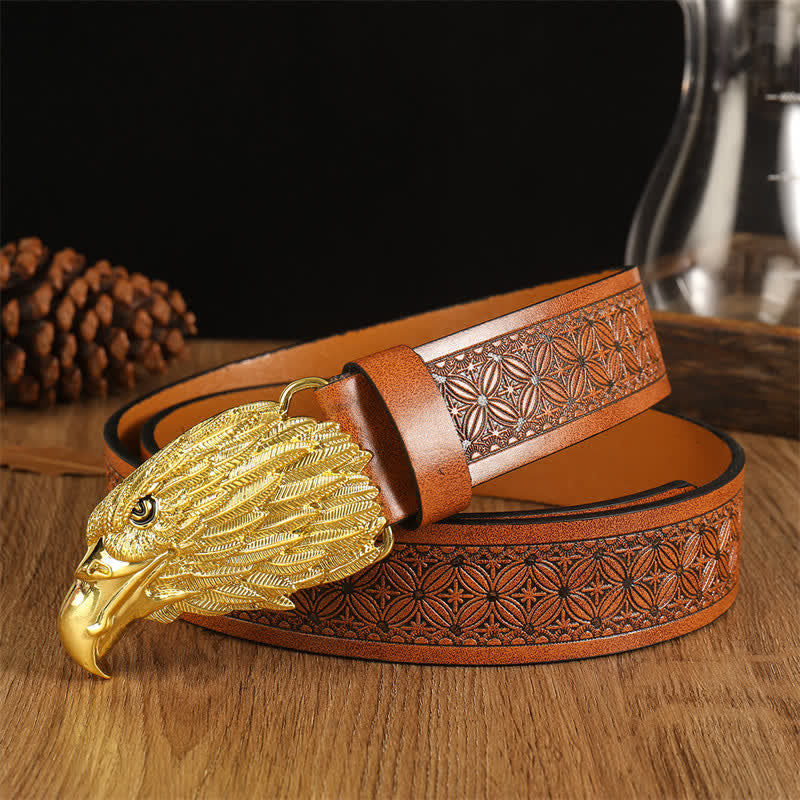 Men's Eagle Head Realistic Vulture Western Leather Belt