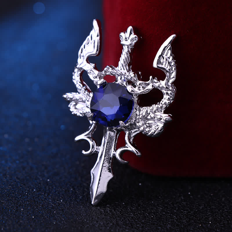 Men's Retro Gem Dragon Sword Brooch