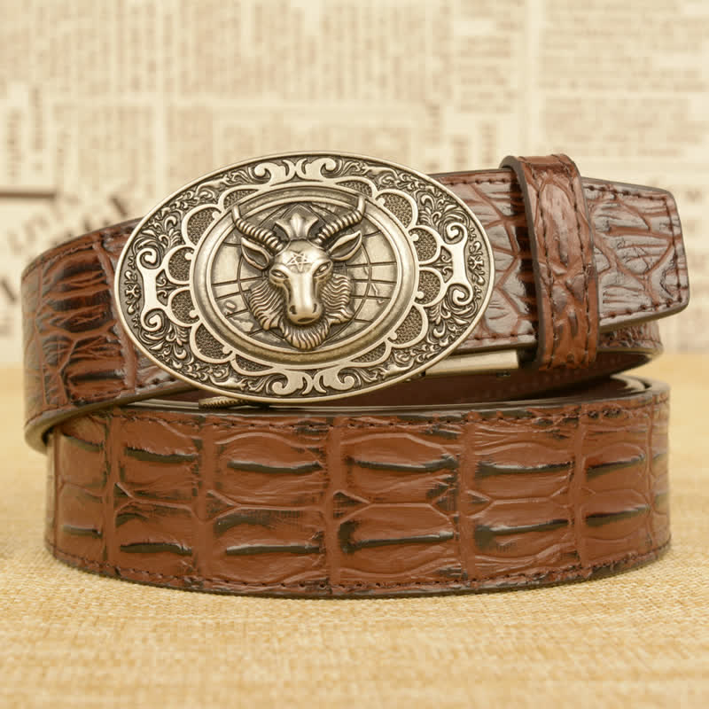 Men's Wild Goat Alligator Pattern Leather Belt