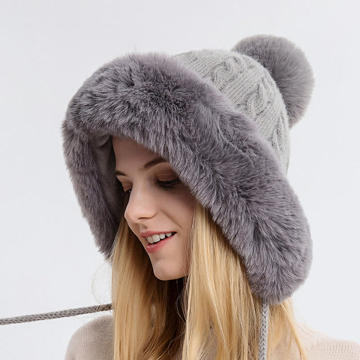 Women's Triple Pompoms Thickened Warm Knitted Hat - Gray - Adjustable (21 5/8"-23 5/8") - image 0