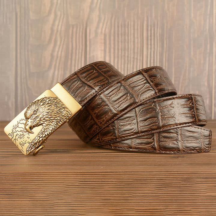 Men's Carved Eagle Crocodile Pattern Leather Belt