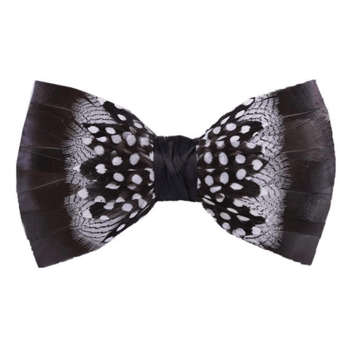 Black & White Polka Dotted Rooster Feather Bow Tie