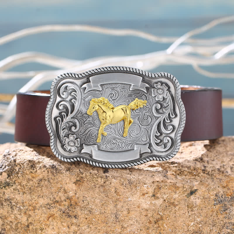Men's DIY Gold Carving Animal Buckle Leather Belt - image 1