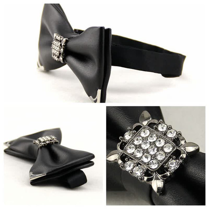 Men's Crystal Rhinestone Leather Bow Tie