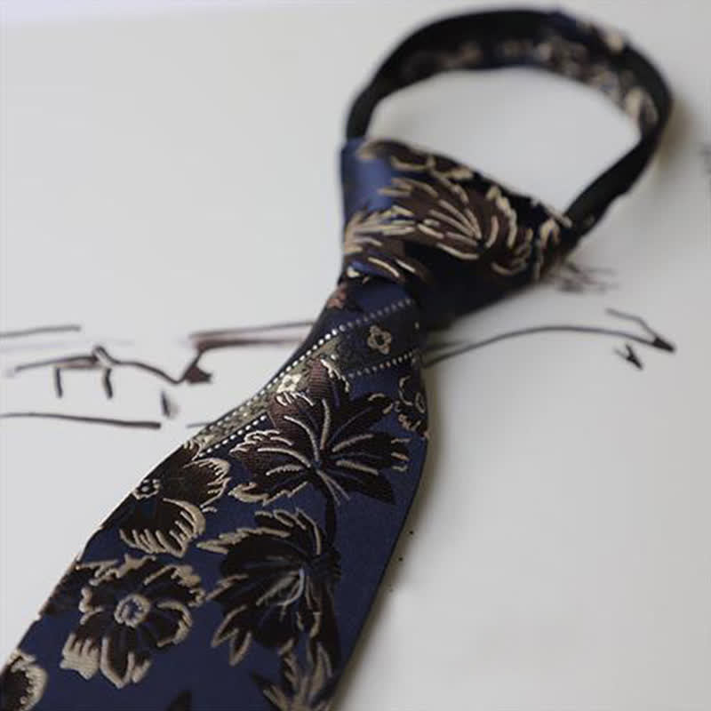 Men's Gorgeous Embroidery Flower Zipper Necktie