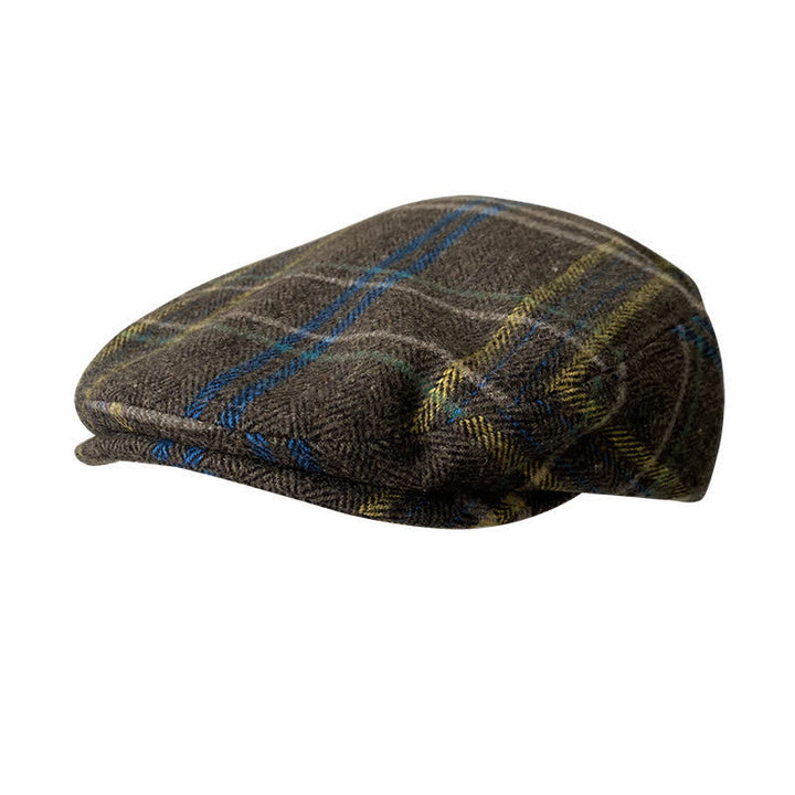 Tweed Herringbone Plaid Beret Flat Cap - Dark Coffee - L (23 1/4"-23 5/8") - image 8