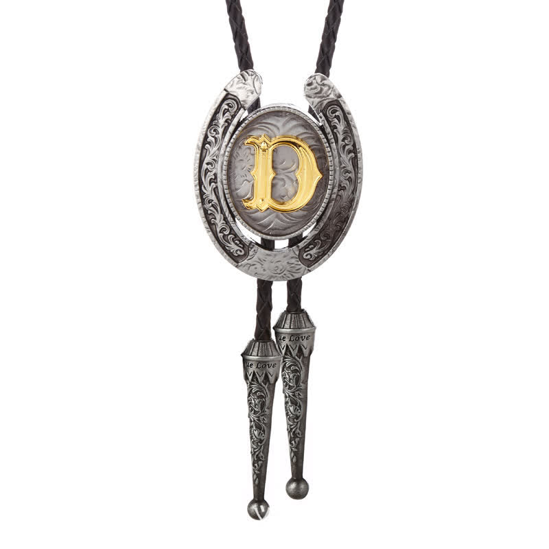 Modern Western Horseshoe Initial Letter A To Z Bolo Tie - Silver - D - image 33