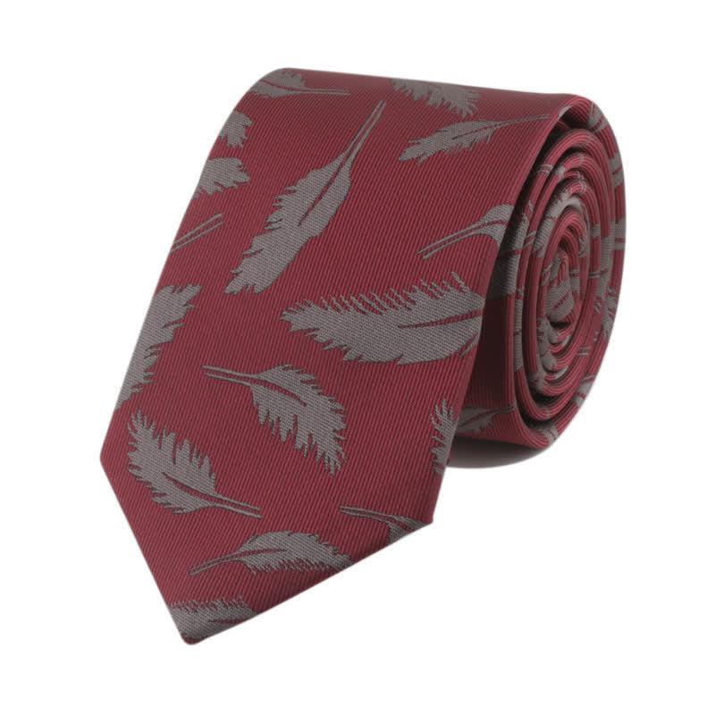 Men's Feather Printing Jacquard Necktie - Burgundy - image 3