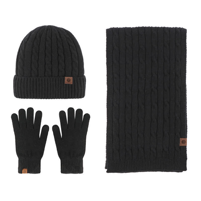 3Pcs Unisex Warm Hat Scarf Gloves Set