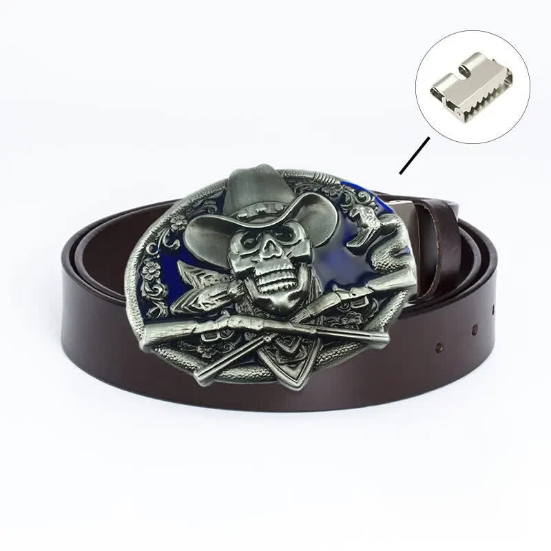 Men's Pirate Skull Cross Guns Leather Belt