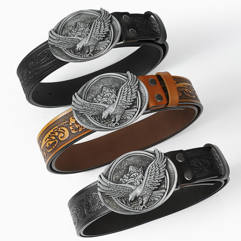 Men's Cool Eagle Wing Embossed Leather Belt