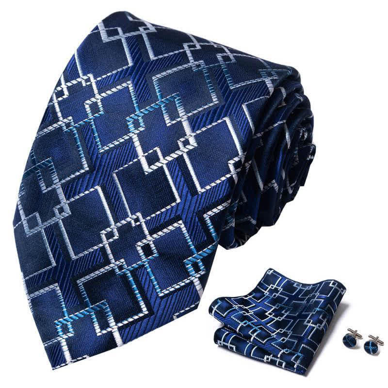 3Pcs Men's Blue & White Crisp Cool Necktie Set - image 1