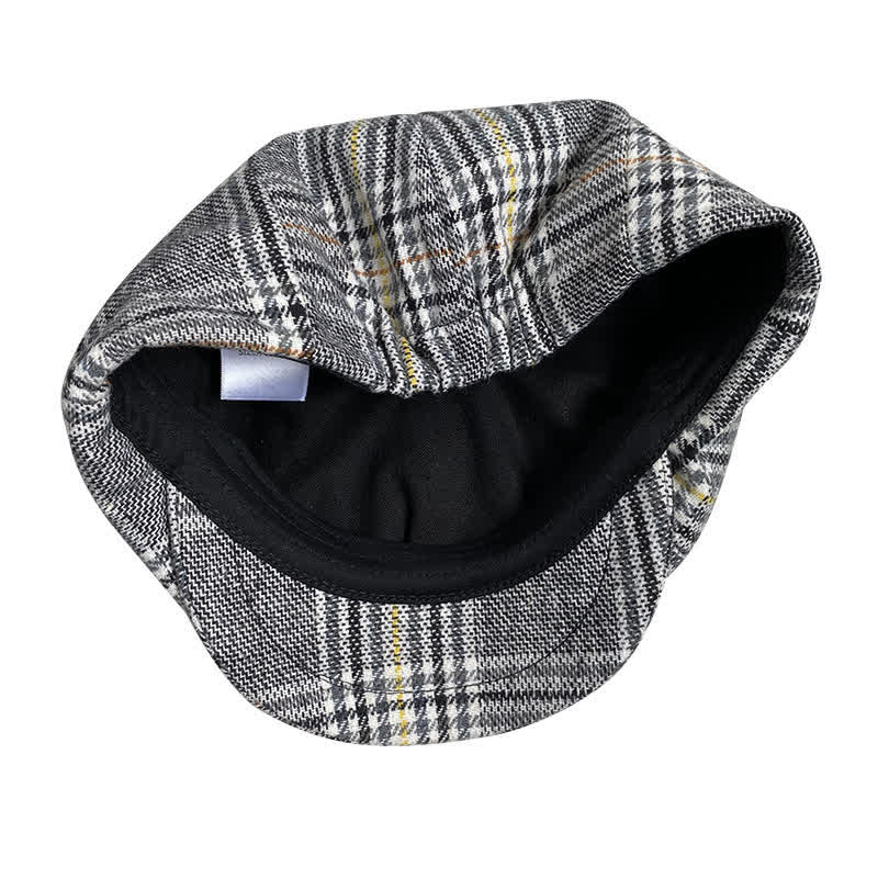Gray Plaid Yellow Stripes Newsboy Beret Cap - image 6
