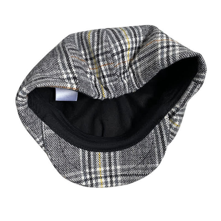 Gray Plaid Yellow Stripes Newsboy Beret Cap - image 6