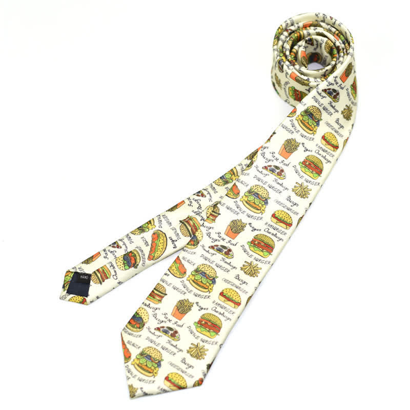Men's Creative Funny Printed Necktie - Hamburger - image 7