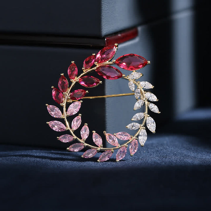 Women's Golden Wheat Leaves Zircon Brooch