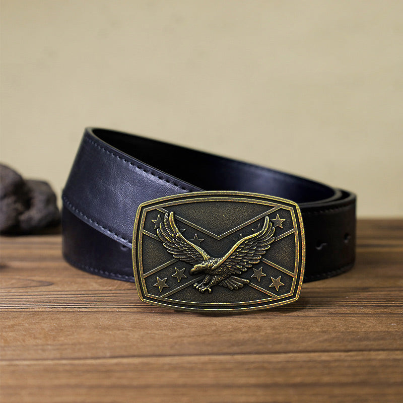 Men's DIY Eagle Flag Pattern Buckle Leather Belt