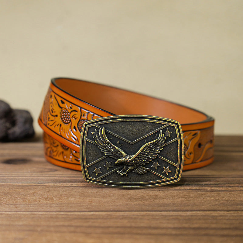 Men's DIY Eagle Flag Pattern Buckle Leather Belt