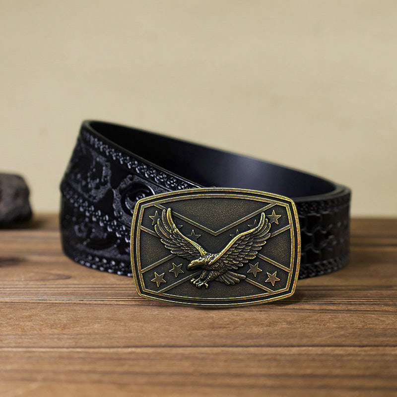 Men's DIY Eagle Flag Pattern Buckle Leather Belt