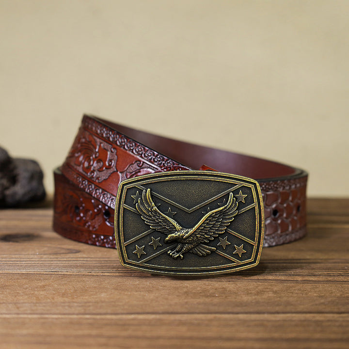 Men's DIY Eagle Flag Pattern Buckle Leather Belt