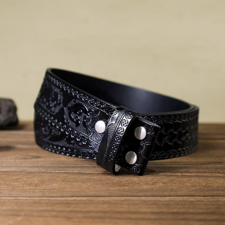 Men's DIY Rhinestone Floral Bull Buckle Leather Belt