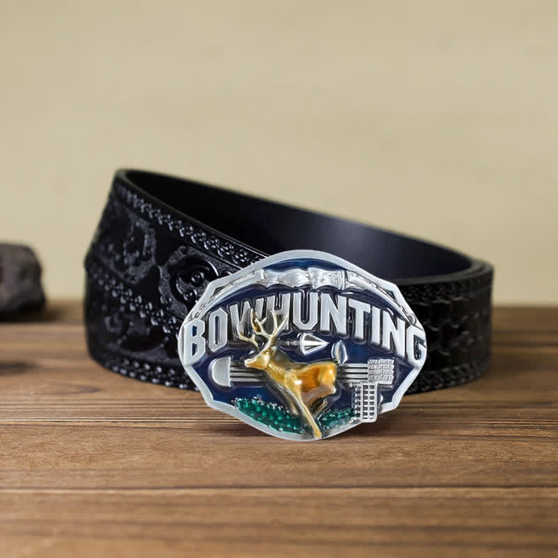 Men's DIY Bowhunting Deer Enamel Buckle Leather Belt