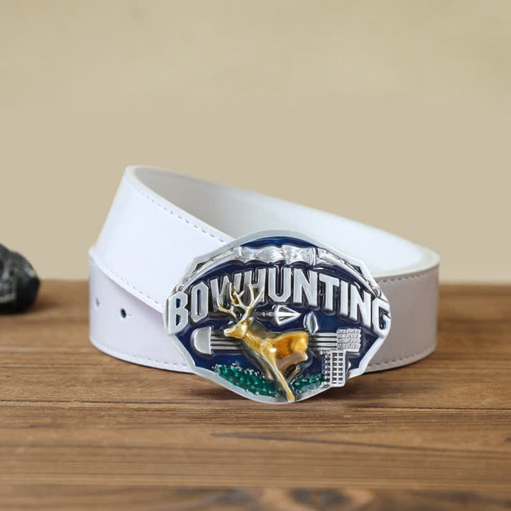 Men's DIY Bowhunting Deer Enamel Buckle Leather Belt