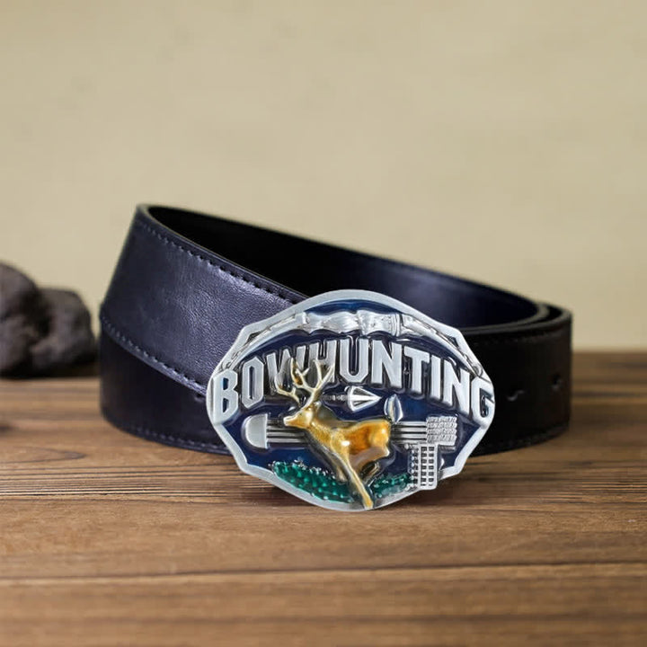 Men's DIY Bowhunting Deer Enamel Buckle Leather Belt