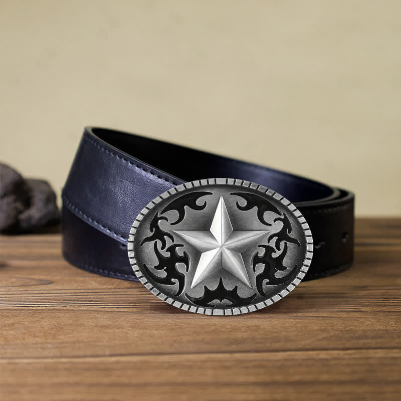 Men's DIY Silver Lone Star Buckle Leather Belt