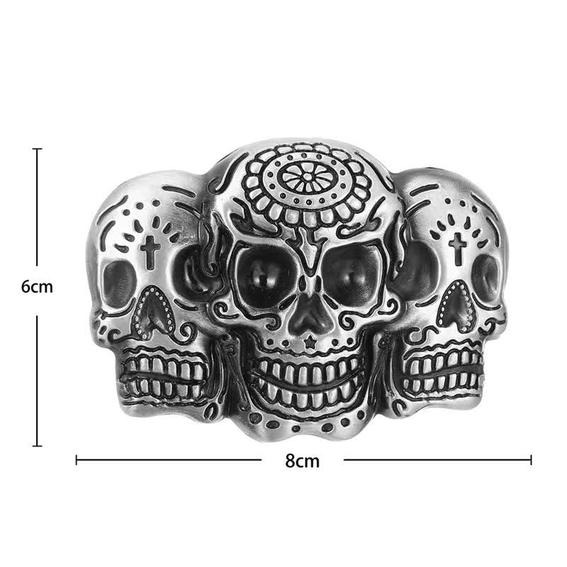 Men's DIY Triple Skull Head Buckle Leather Belt