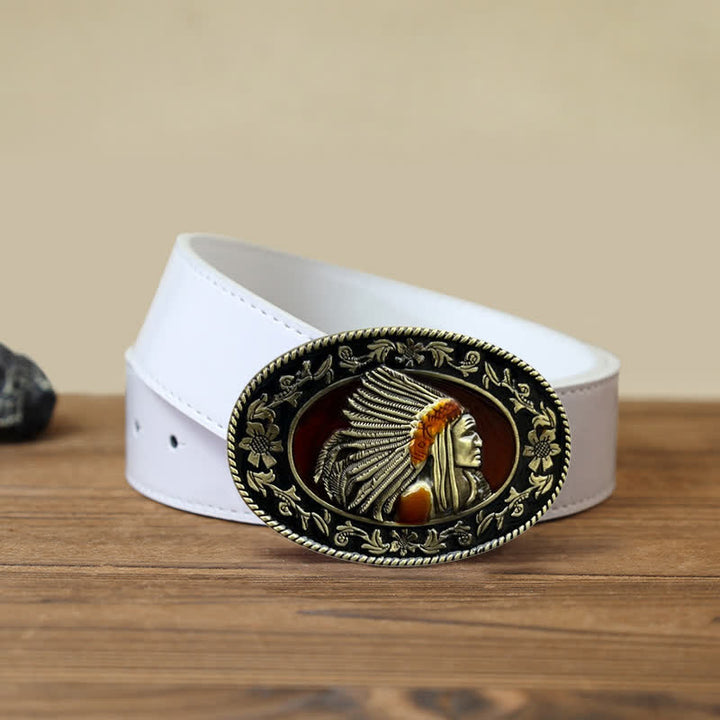 Men's DIY Indian Chief Tribal Buckle Leather Belt