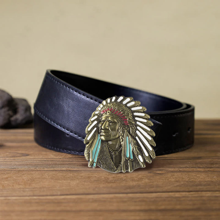 Men's DIY Colored Indian Chief Buckle Leather Belt