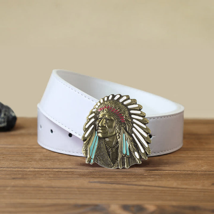 Men's DIY Colored Indian Chief Buckle Leather Belt