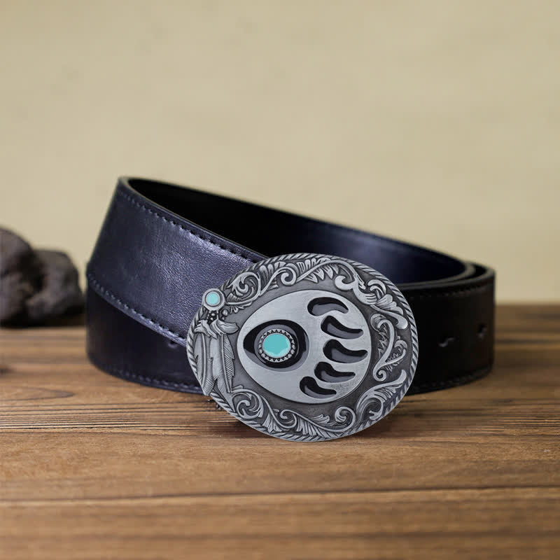 Men's DIY Blue Enamel Bear Paw Buckle Leather Belt