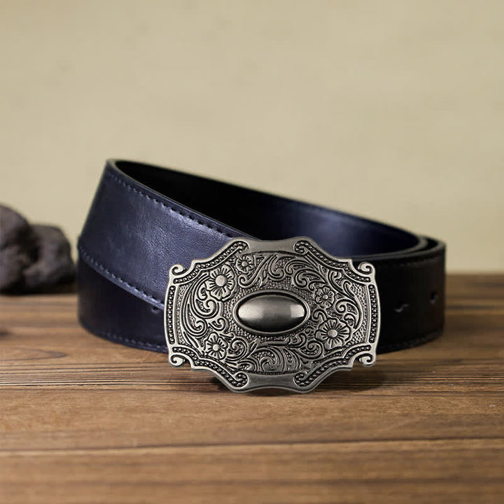 Men's DIY Engraved Floral Decor Buckle Leather Belt