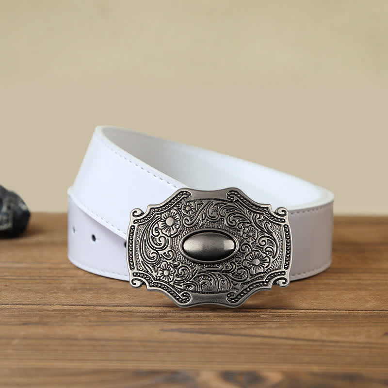 Men's DIY Engraved Floral Decor Buckle Leather Belt