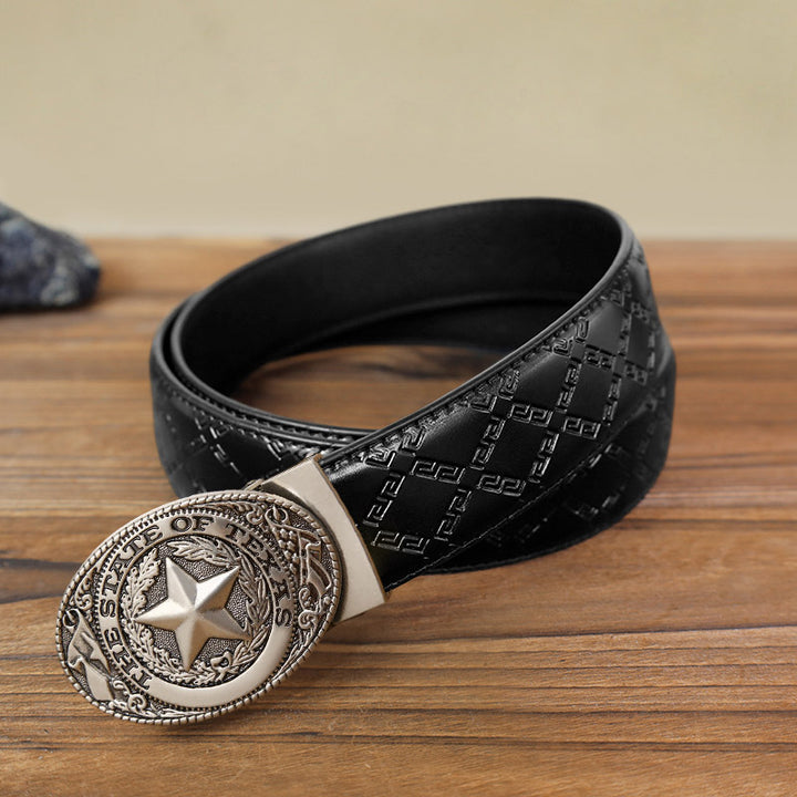 Men's DIY Texas Pentagram Automatic Buckle Leather Belt