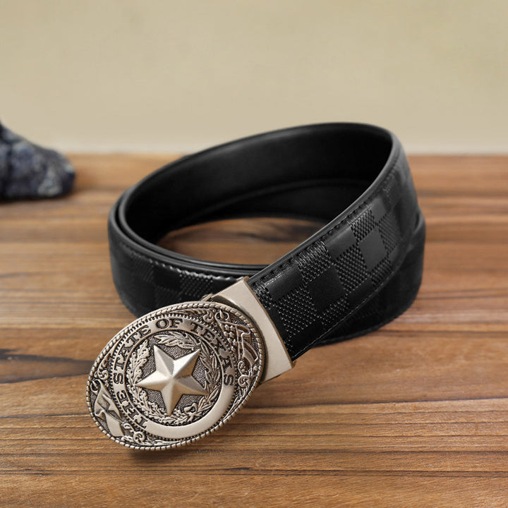 Men's DIY Texas Pentagram Automatic Buckle Leather Belt