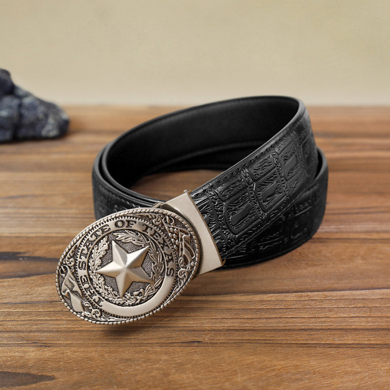 Men's DIY Texas Pentagram Automatic Buckle Leather Belt