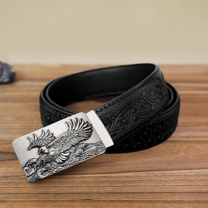 Men's DIY Eagle Spread Wings Automatic Buckle Leather Belt