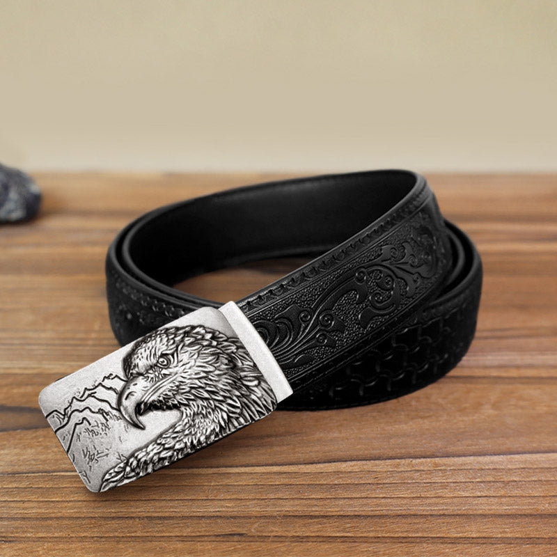 Men's DIY Carved Eagle Head Automatic Buckle Leather Belt