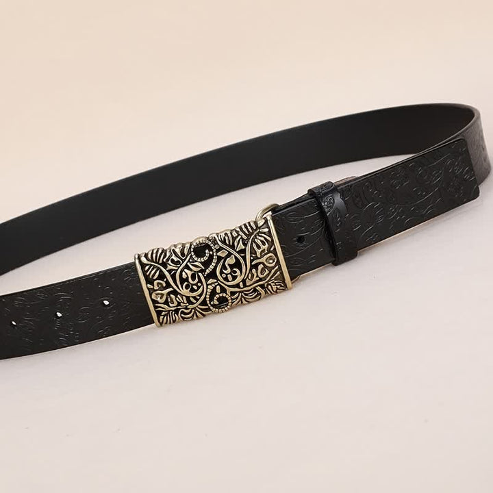 Women's Retro Embossed Hollow Flower Buckle Leather Belt