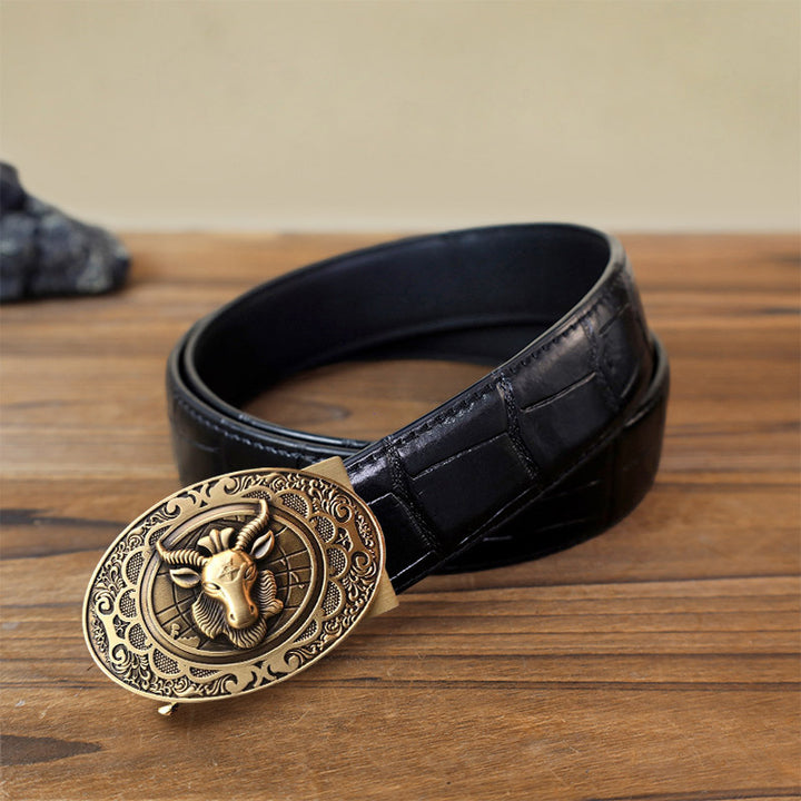 Men's DIY Horn Goat Automatic Buckle Leather Belt