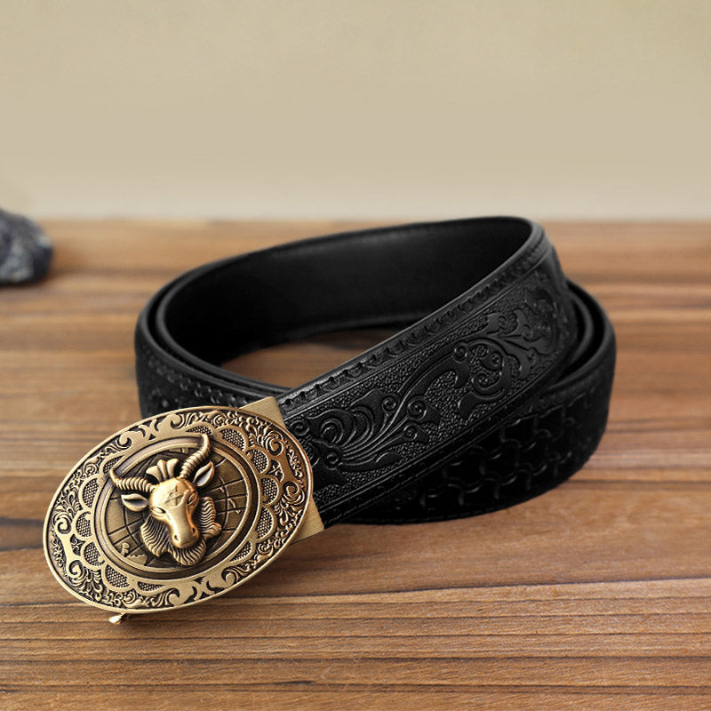 Men's DIY Horn Goat Automatic Buckle Leather Belt