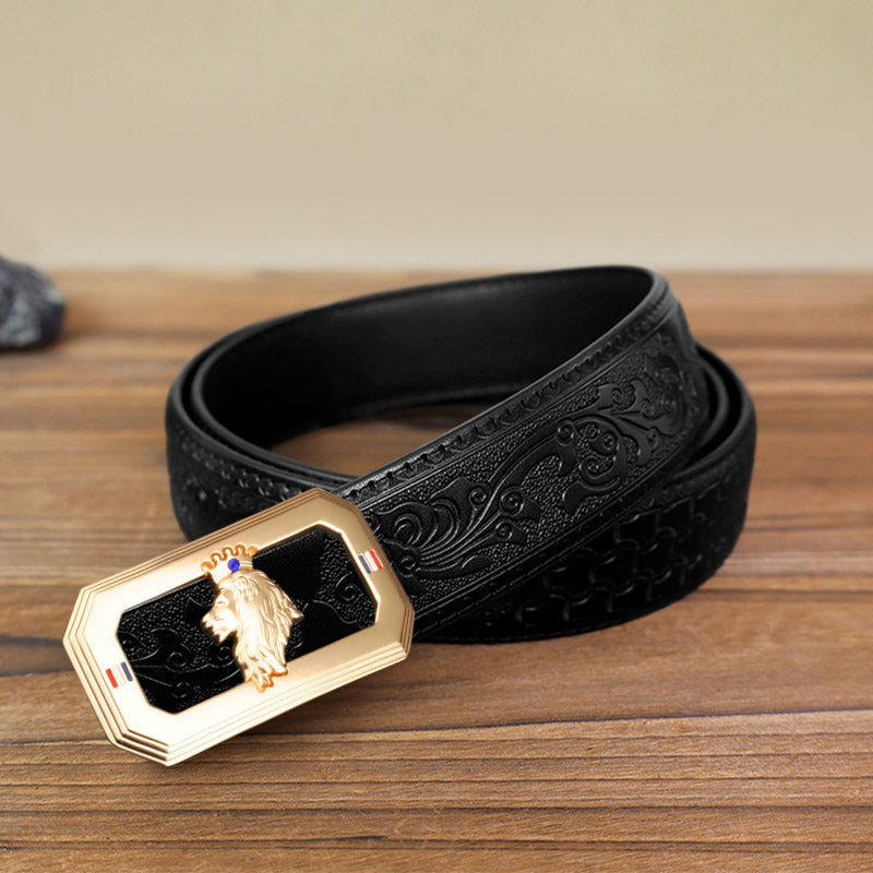 Men's DIY Lion King Automatic Buckle Leather Belt