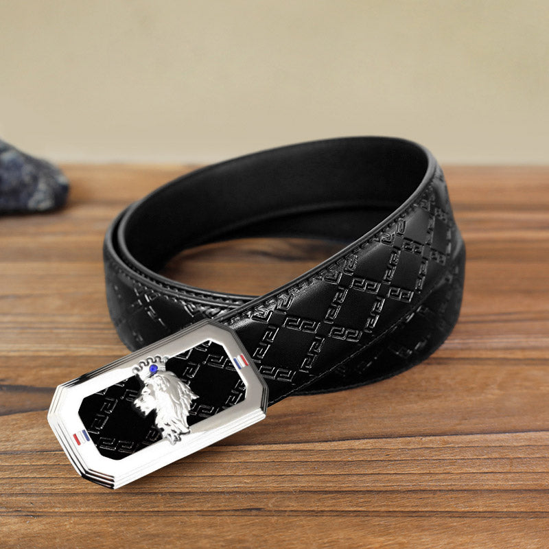 Men's DIY Lion King Automatic Buckle Leather Belt